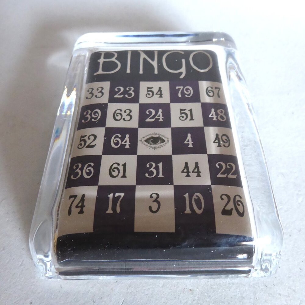 NEW BINGO CARD GLASS PHOTO DESK PAPERWEIGHT
